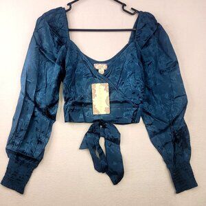 Band Of The Free Floral Jacquard Crop Top S Deep Teal Coquette Festival Romantic